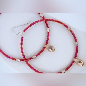 Sage’s Aura | Fuchsia + Honey | Handmade Beaded Hoop Earrings NWOT